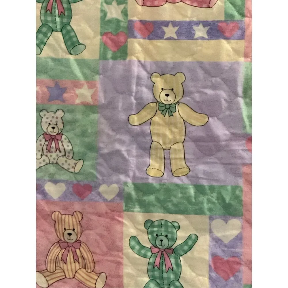 Teddy Bears Handmade Quilt Crib/Lap Hand Quilted 43 X 33 Teddy Bears satin edge